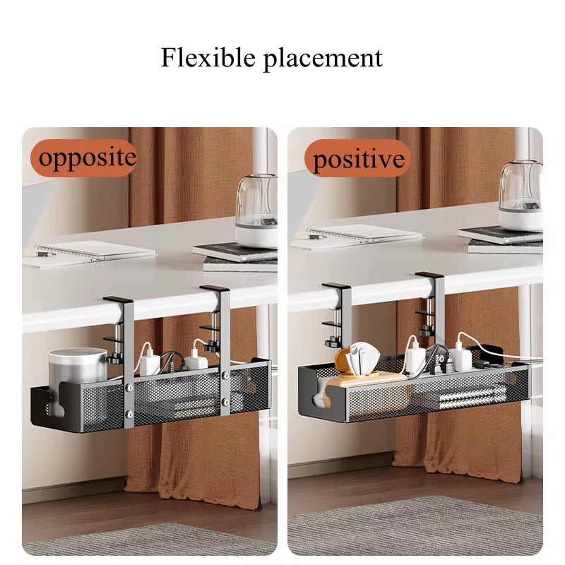 Extendable Under-Desk Cable Management Tray with Clamp and Retractable Power Strip Holder