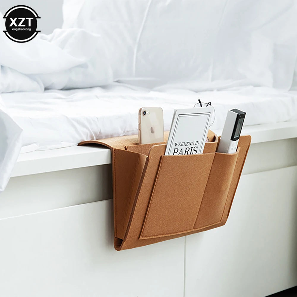 Felt Bedside Storage Organizer - Multi-Pocket Holder for Phones, Books, Magazines, and Tissues for Bedside or Sofa Use