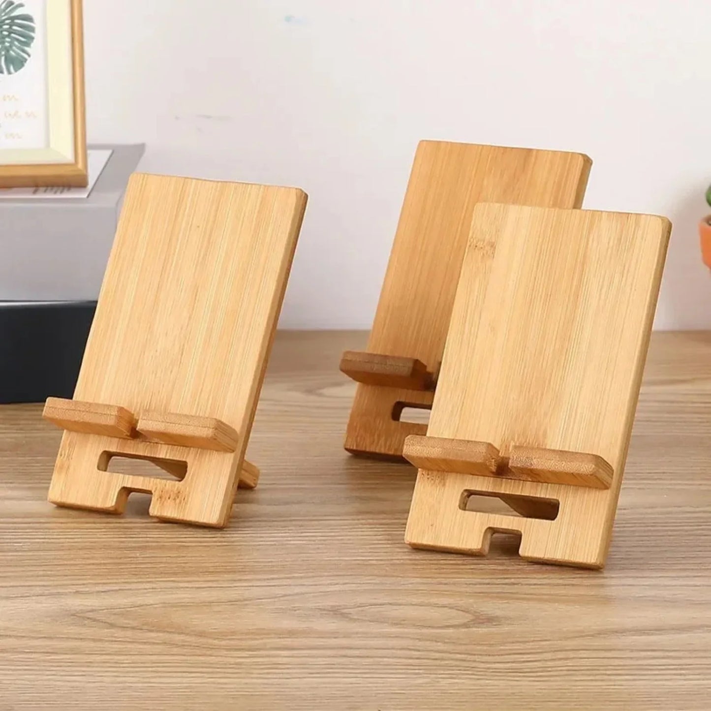 Bamboo Desktop Phone Holder - Versatile Wooden Smartphone Charging Stand