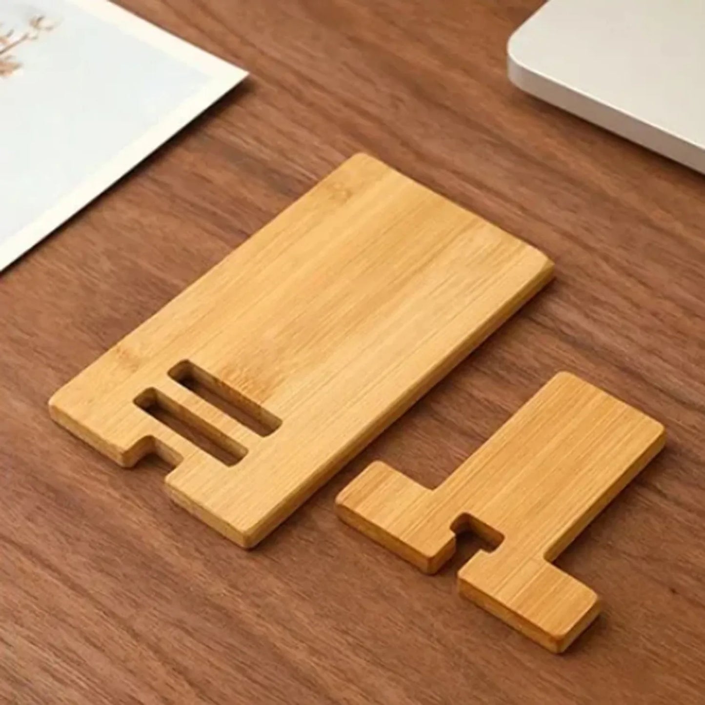 Bamboo Desktop Phone Holder - Versatile Wooden Smartphone Charging Stand