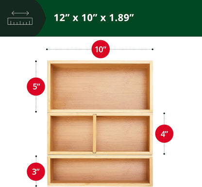 Luxury Bamboo Drawer Organizer Set - Versatile Storage Solution for Kitchen, Bathroom, Office, Makeup, and Jewelry (3 Boxes)