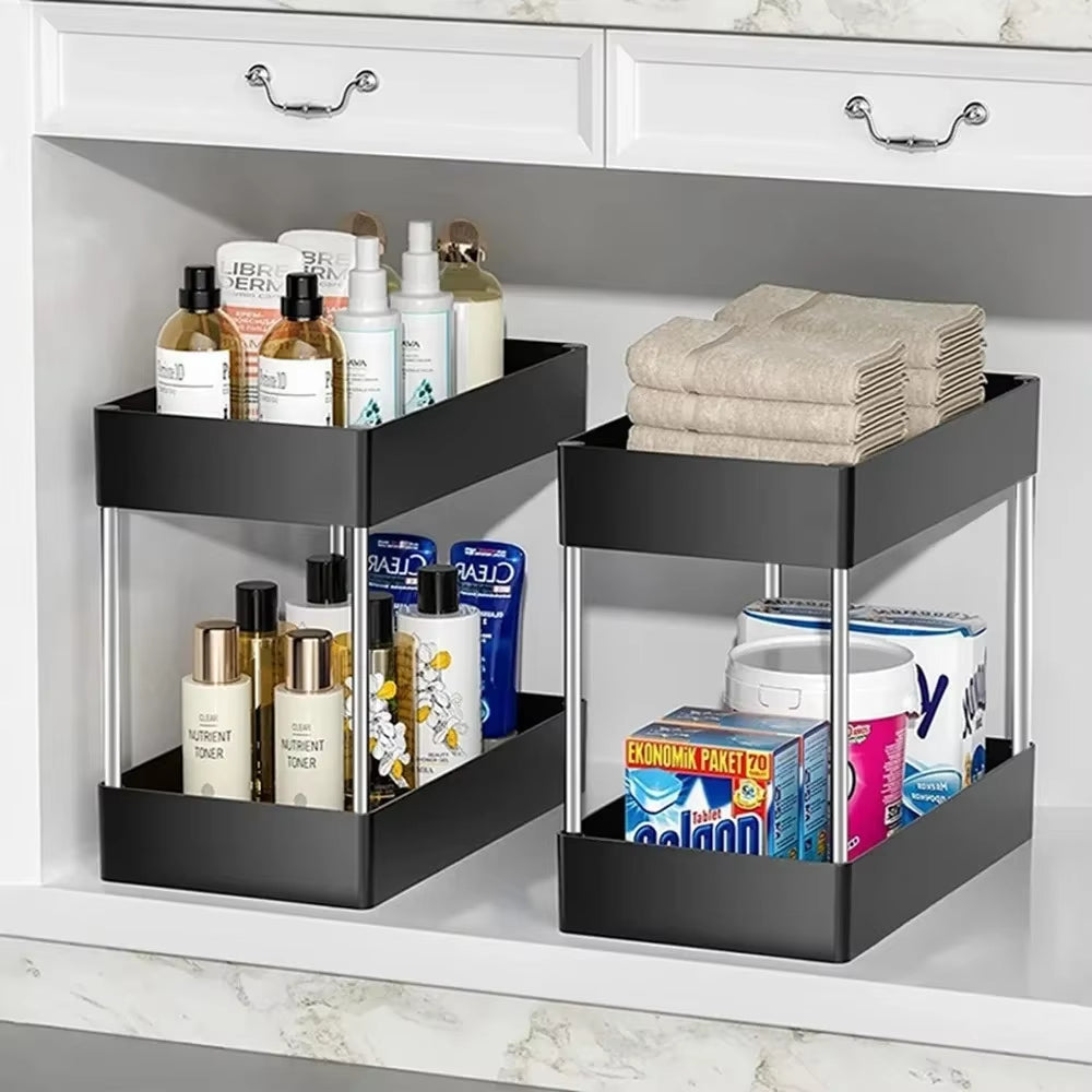 Under Sink Storage Organizer - 2-Tier Drawer Multipurpose Rack for Bathroom and Kitchen