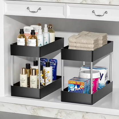 Under Sink Storage Organizer - 2-Tier Drawer Multipurpose Rack for Bathroom and Kitchen