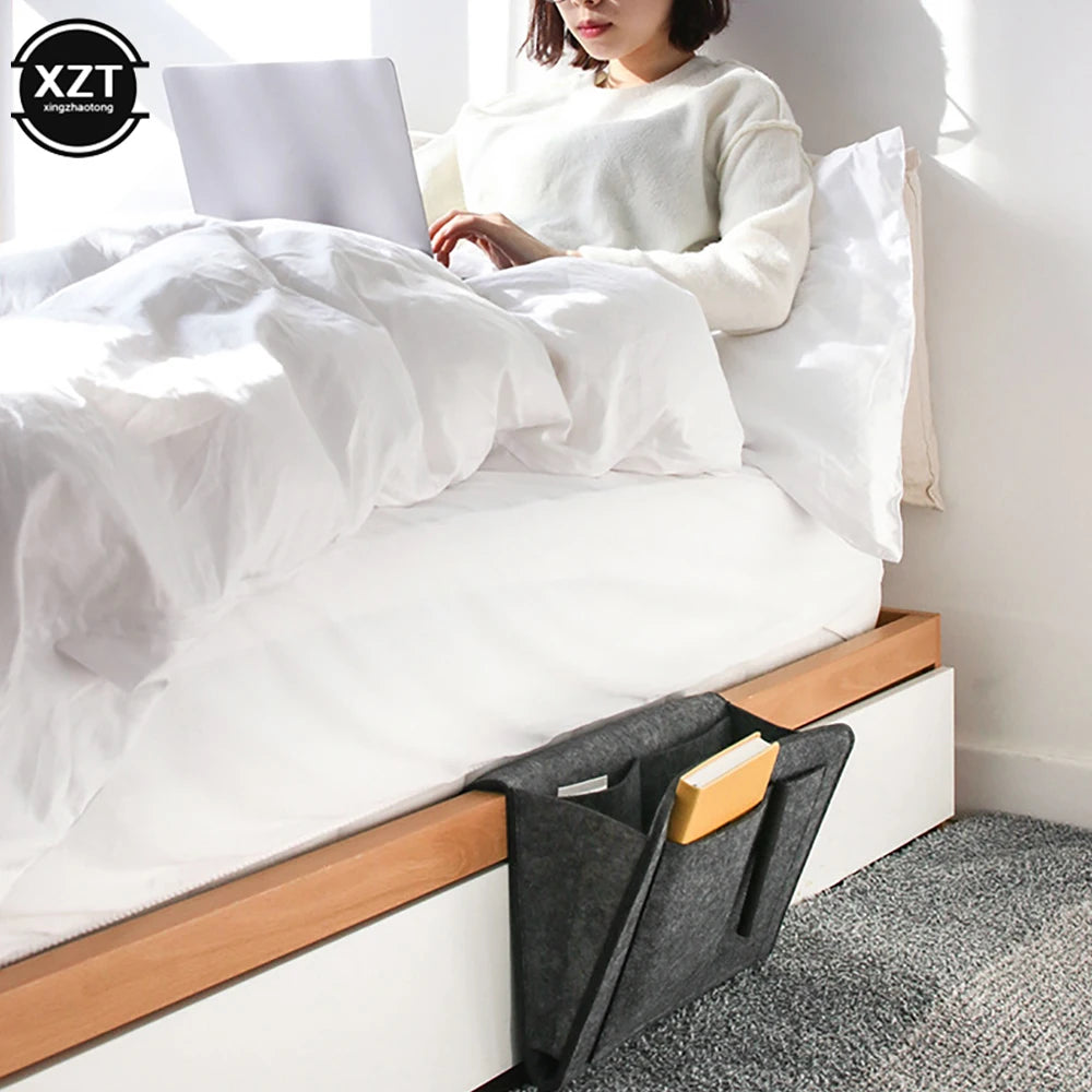 Felt Bedside Storage Organizer - Multi-Pocket Holder for Phones, Books, Magazines, and Tissues for Bedside or Sofa Use