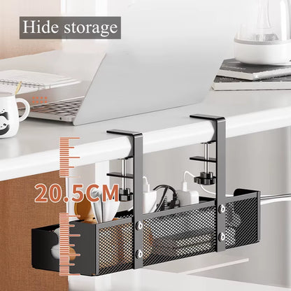 Extendable Under-Desk Cable Management Tray with Clamp and Retractable Power Strip Holder