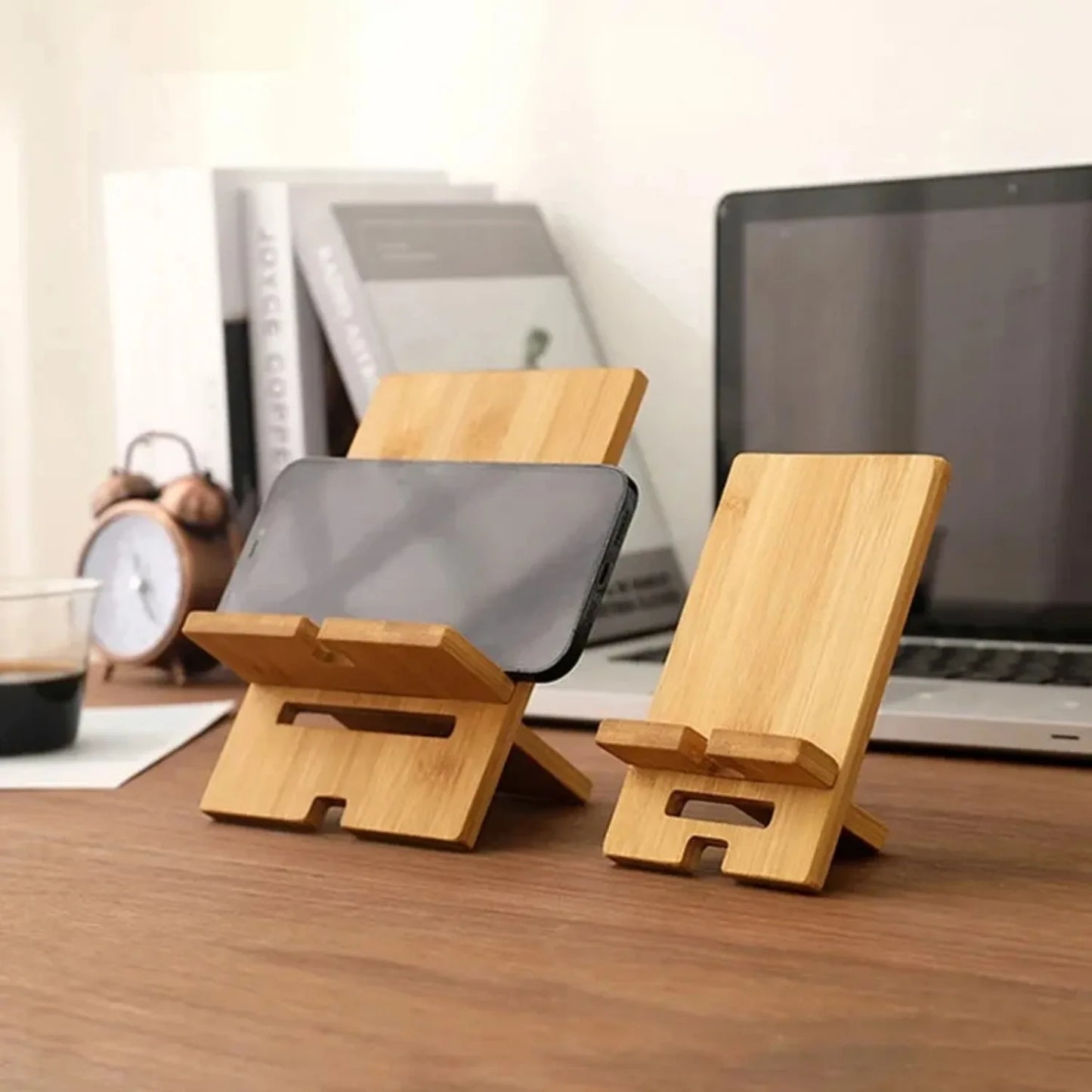 Bamboo Desktop Phone Holder - Versatile Wooden Smartphone Charging Stand