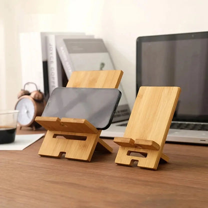 Bamboo Desktop Phone Holder - Versatile Wooden Smartphone Charging Stand