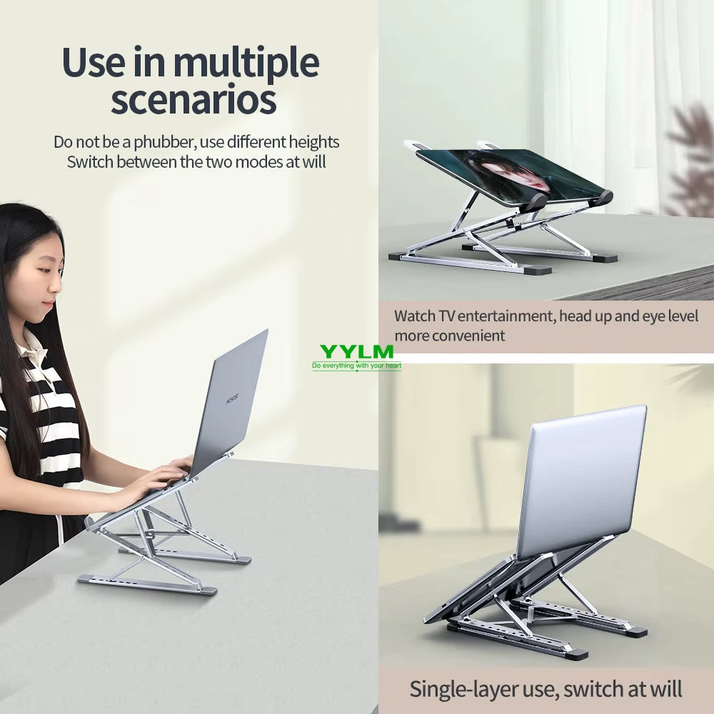 YYLM N8 Adjustable Aluminum Laptop Stand for MacBook - Portable, Foldable, and Stable Cooling Notebook Holder