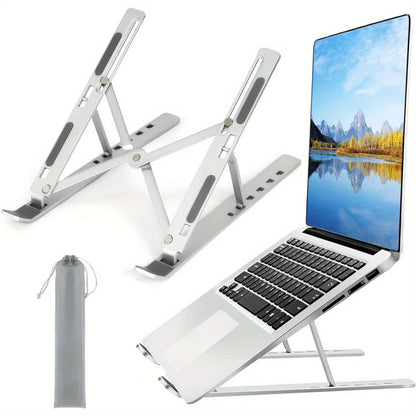 Adjustable Aluminum Laptop Stand with 6 Height Levels, Foldable and Portable Design for 8-16” Laptops, Improved Ventilation and Heat Dissipation