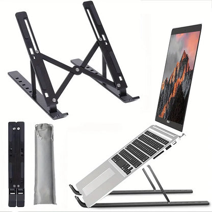 Adjustable Aluminum Laptop Stand with 6 Height Levels, Foldable and Portable Design for 8-16” Laptops, Improved Ventilation and Heat Dissipation