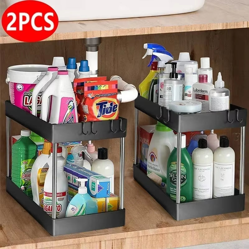 Under Sink Storage Organizer - 2-Tier Drawer Multipurpose Rack for Bathroom and Kitchen