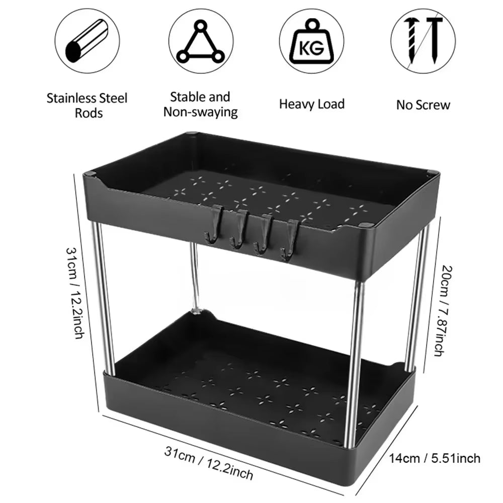 Under Sink Storage Organizer - 2-Tier Drawer Multipurpose Rack for Bathroom and Kitchen