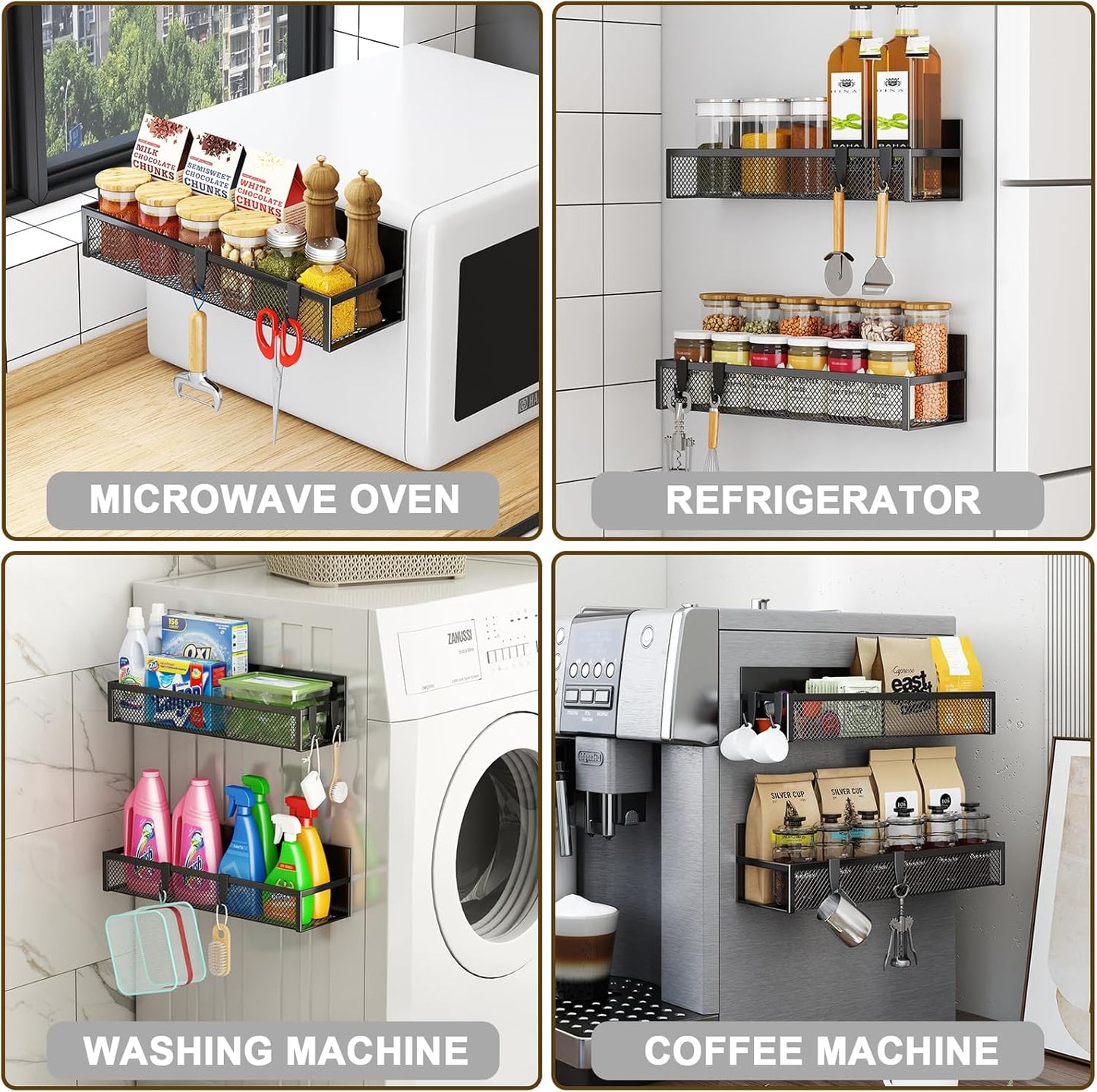 Magnetic Spice Rack Set for Refrigerator - 2-Pack Fridge Organizer with Adjustable Hooks for Kitchen Storage and Organization