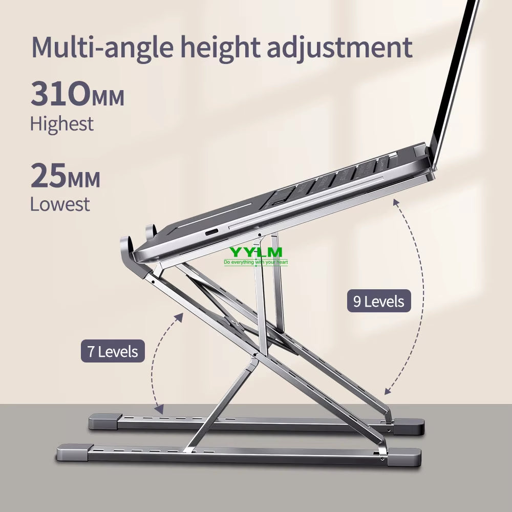 YYLM N8 Adjustable Aluminum Laptop Stand for MacBook - Portable, Foldable, and Stable Cooling Notebook Holder