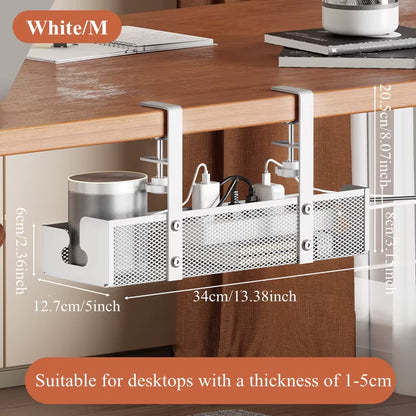 Extendable Under-Desk Cable Management Tray with Clamp and Retractable Power Strip Holder