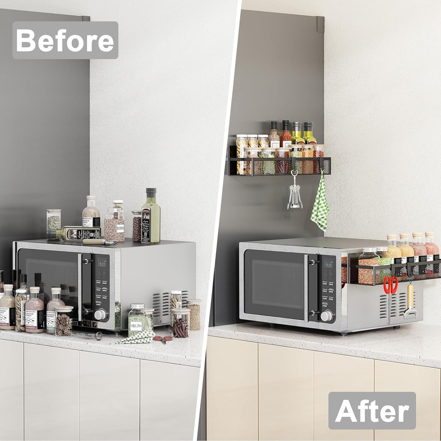 Magnetic Spice Rack Set for Refrigerator - 2-Pack Fridge Organizer with Adjustable Hooks for Kitchen Storage and Organization