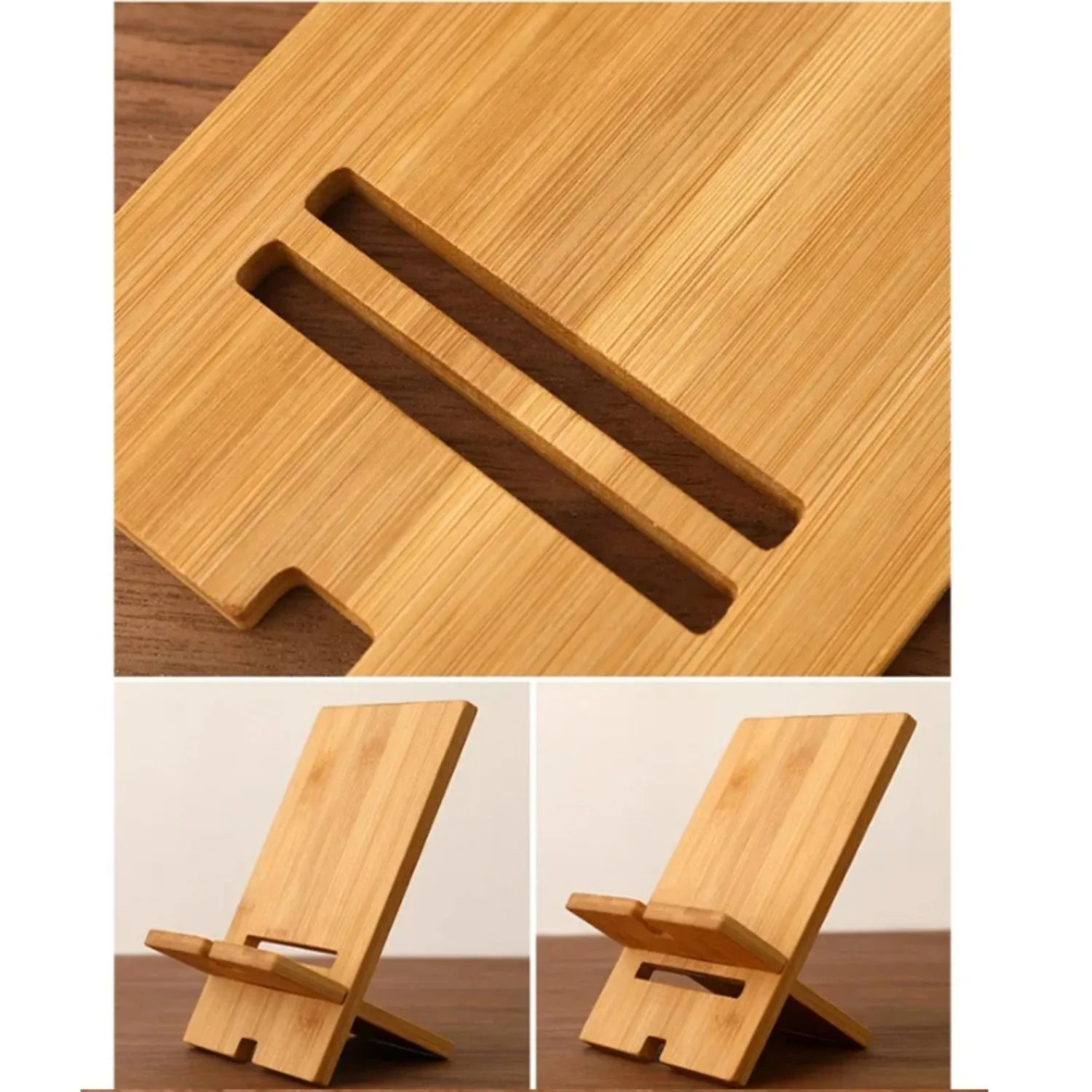 Bamboo Desktop Phone Holder - Versatile Wooden Smartphone Charging Stand