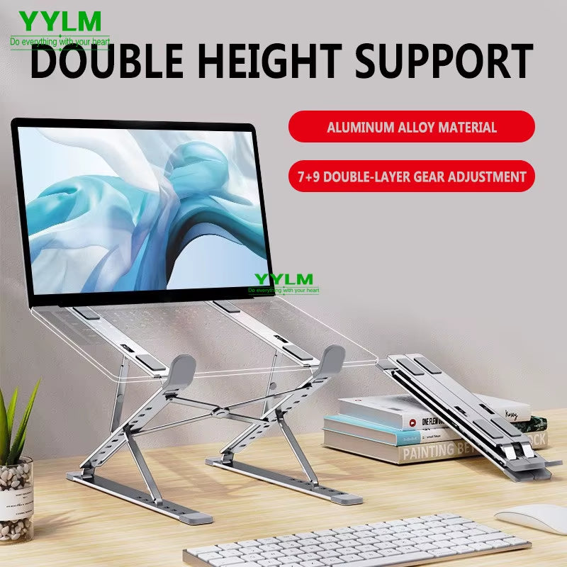 YYLM N8 Adjustable Aluminum Laptop Stand for MacBook - Portable, Foldable, and Stable Cooling Notebook Holder