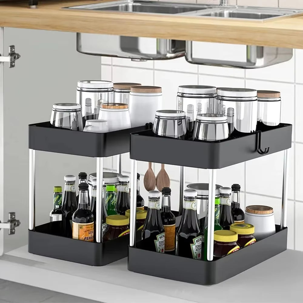 Under Sink Storage Organizer - 2-Tier Drawer Multipurpose Rack for Bathroom and Kitchen