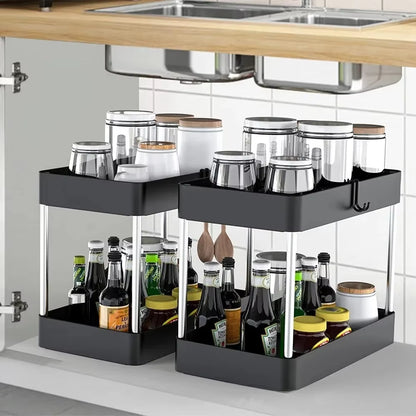 Under Sink Storage Organizer - 2-Tier Drawer Multipurpose Rack for Bathroom and Kitchen