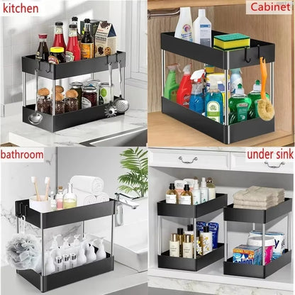 Under Sink Storage Organizer - 2-Tier Drawer Multipurpose Rack for Bathroom and Kitchen