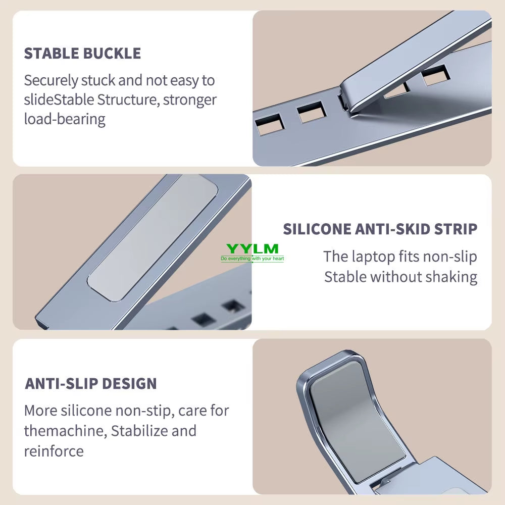 YYLM N8 Adjustable Aluminum Laptop Stand for MacBook - Portable, Foldable, and Stable Cooling Notebook Holder