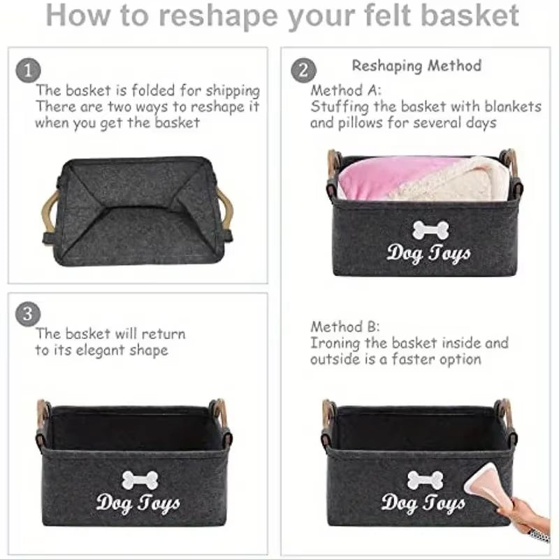 Felt Pet Toy Storage Basket - Ideal for Organizing Dog Toys