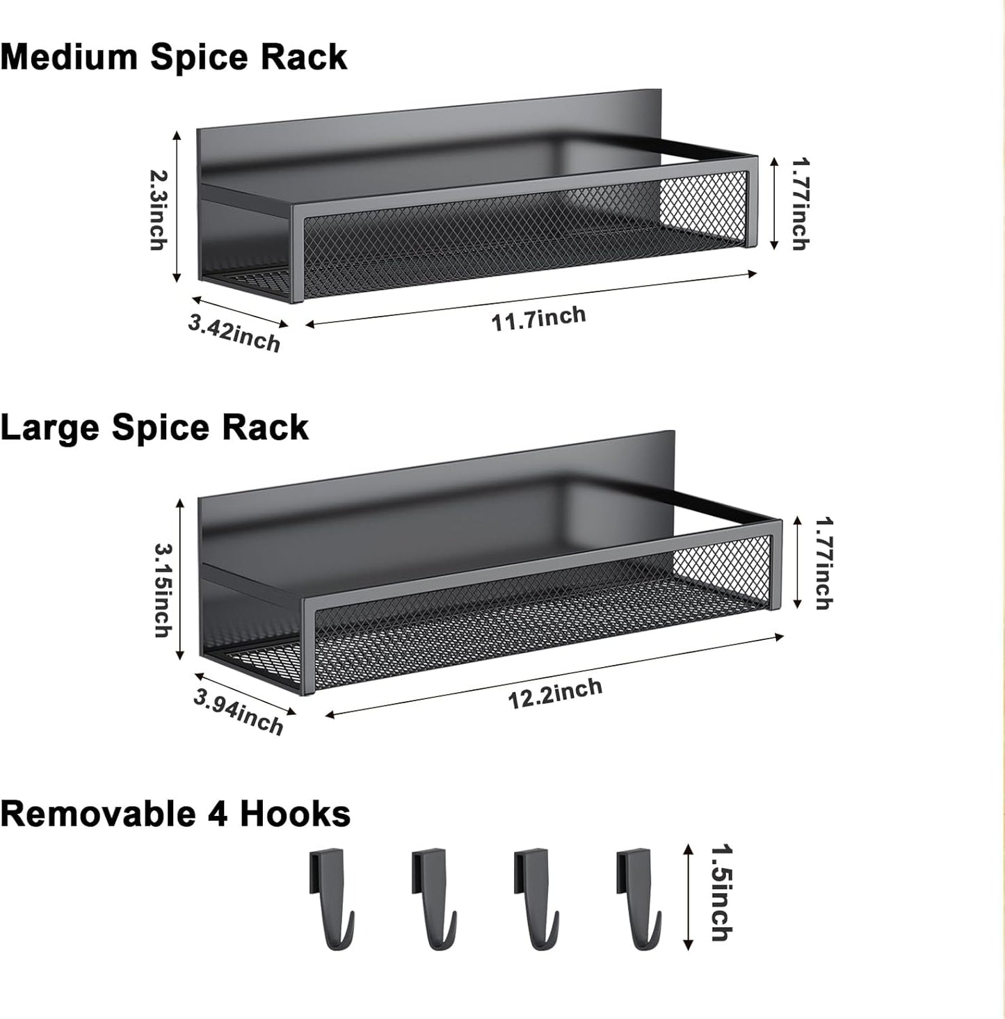 Magnetic Spice Rack Set for Refrigerator - 2-Pack Fridge Organizer with Adjustable Hooks for Kitchen Storage and Organization