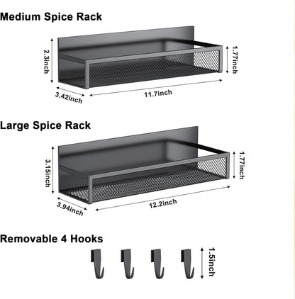 Magnetic Spice Rack Set for Refrigerator - 2-Pack Fridge Organizer with Adjustable Hooks for Kitchen Storage and Organization